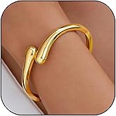 Gold Bangle Bracelets for Women Trendy Chunky Polished Waterdrop Cuff Bracelet Adjustable Twist Statement Jewelry Gifts