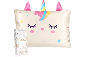 Miss Adola Kids Pillowcases Standard Size 20"x26" - Cute Cartoon Soft Breathable Silk Pillow Cases for Hair and Skin with Hidden Zipper for Girls Fun Kawaii Design for Bedding, White Unicorn