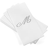 AMERICAN HOMESTEAD Disposable Hand Towels - Silver Foil Monogrammed Guest Napkins - Linen-Like Bathroom Paper Towels for Guests - Perfect Wedding and Party Napkins - 50 Count (Silver M)