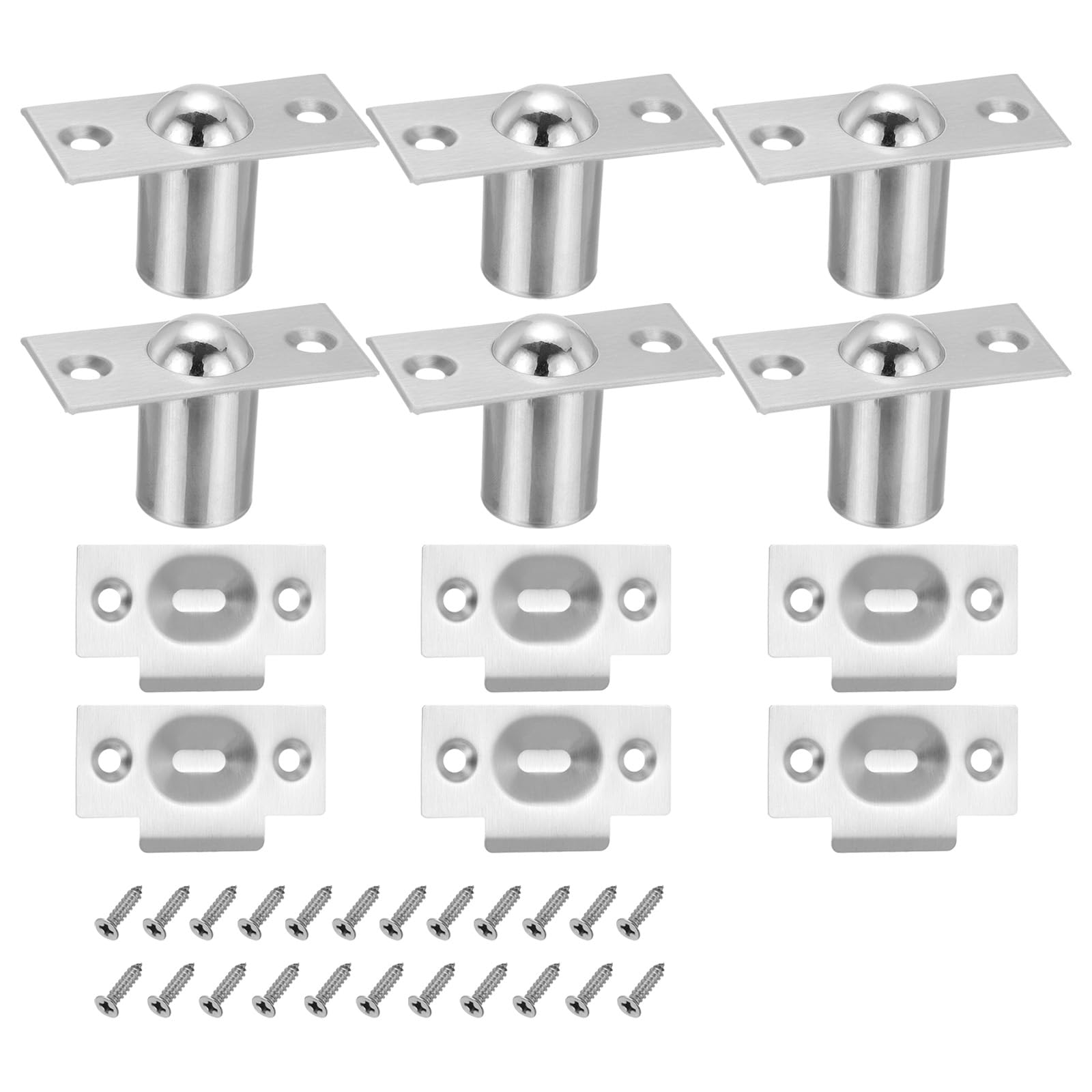 PATIKIL Stainless Steel Large Closet Ball Catch Door Hardware, 6 Pack Cabinet Door Ball Catch Chrome Finish with Strike Plate & Screw for Interior Doors, Silver