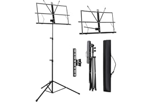 Music Stand, Fansjoy Folding Music Stand for Sheet Music, Portable Sheet Music Stand Music Book Stand Note Holder with Carrying Bag & Music Sheet Clip Holder for Guitar Violin Instruments Players