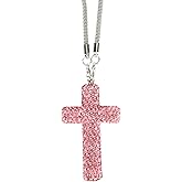 Cross Car Rearview Mirror Ornament, Shiny Rhinestones Cross Pendant Rearview Mirror Hanging Charms for Auto Interior Decor Christian Car Decoration Accessories (Pink)