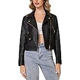 WYOYW Faux Leather Jacket For Women PU Cropped Moto Biker Coat Zip Up Slim Motorcycle Jacket