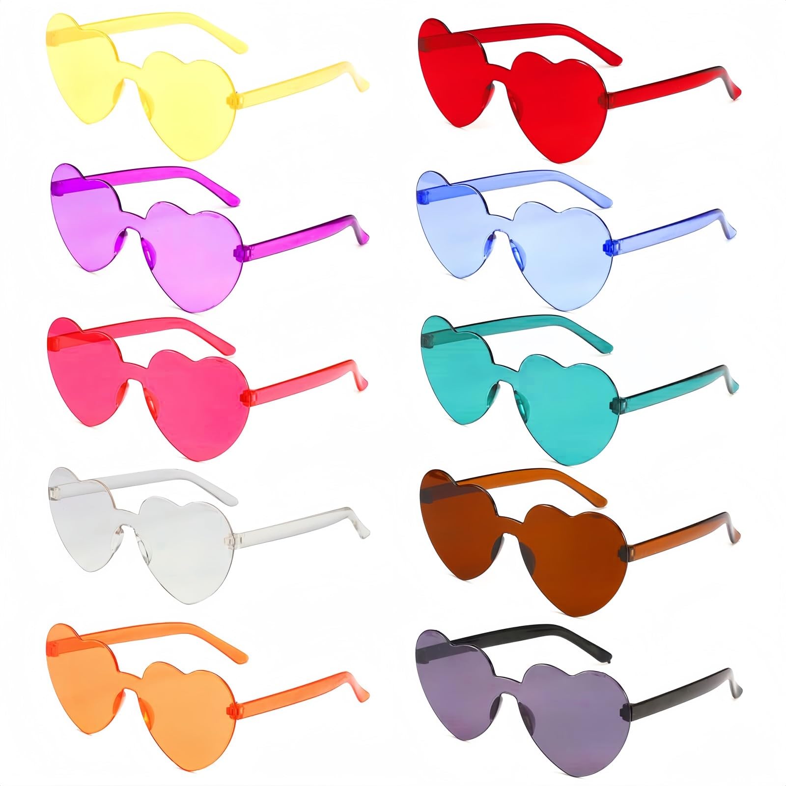 flintronic 10 Pcs Heart Party Glasses, Hippy Specs Sunglasses Funky Glasses, Fancy Dress Costume Sunglasses Festival Outfits — image 1