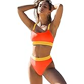 ZINPRETTY Women High Waisted Bikini Sets Color Block Swimsuits 2 Piece Bathing Suits Tummy Control Sporty Teens