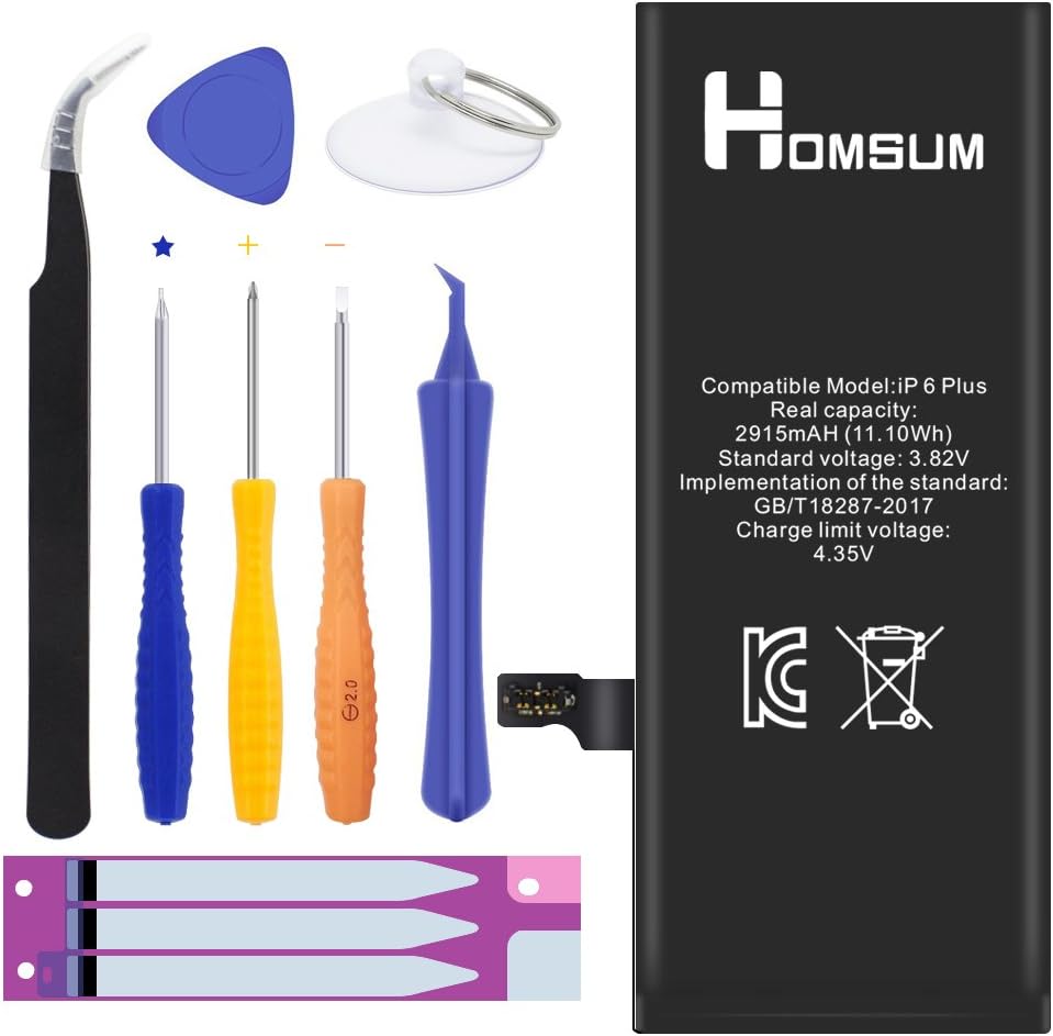 HOMSUM Battery Replacement for iPhone 6 Plus, Full 2915mAh 0 Cycle with Repair Tools kit & Step by Step Instruction