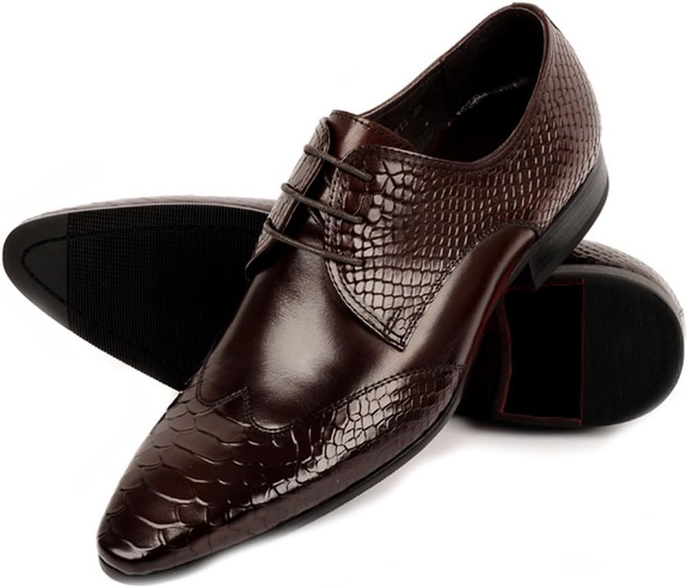 Fulinken Men Genuine Leather Oxford Shoes Lace up Brogue Shoes Formal Dress Shoes
