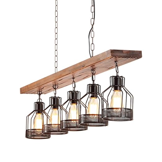 Wood Chandelier Industrial Pendant Light Rustic Edison Ceiling