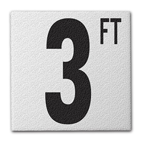 Ceramic Swimming Pool Deck Depth Marker "3 FT" Abrasive Non-Slip Finish, 5 inch Font