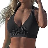 Hilor Women's Underwire Bikini Tops Halter V Neck Bathing Suit Top Swimsuit Push Up Twist Front Swim Top Only