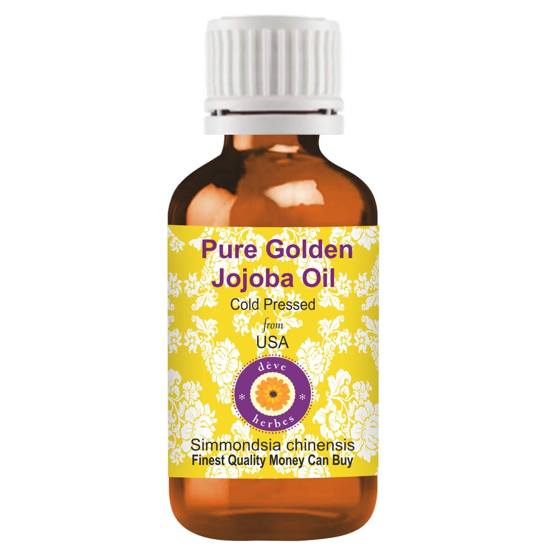 Deve Herbes Pure Golden Jojoba Oil (Simmondsia chinensis) Non-Sticky | Non-Greasy | For Skin, Hair, Massage & DIY Use 15ml