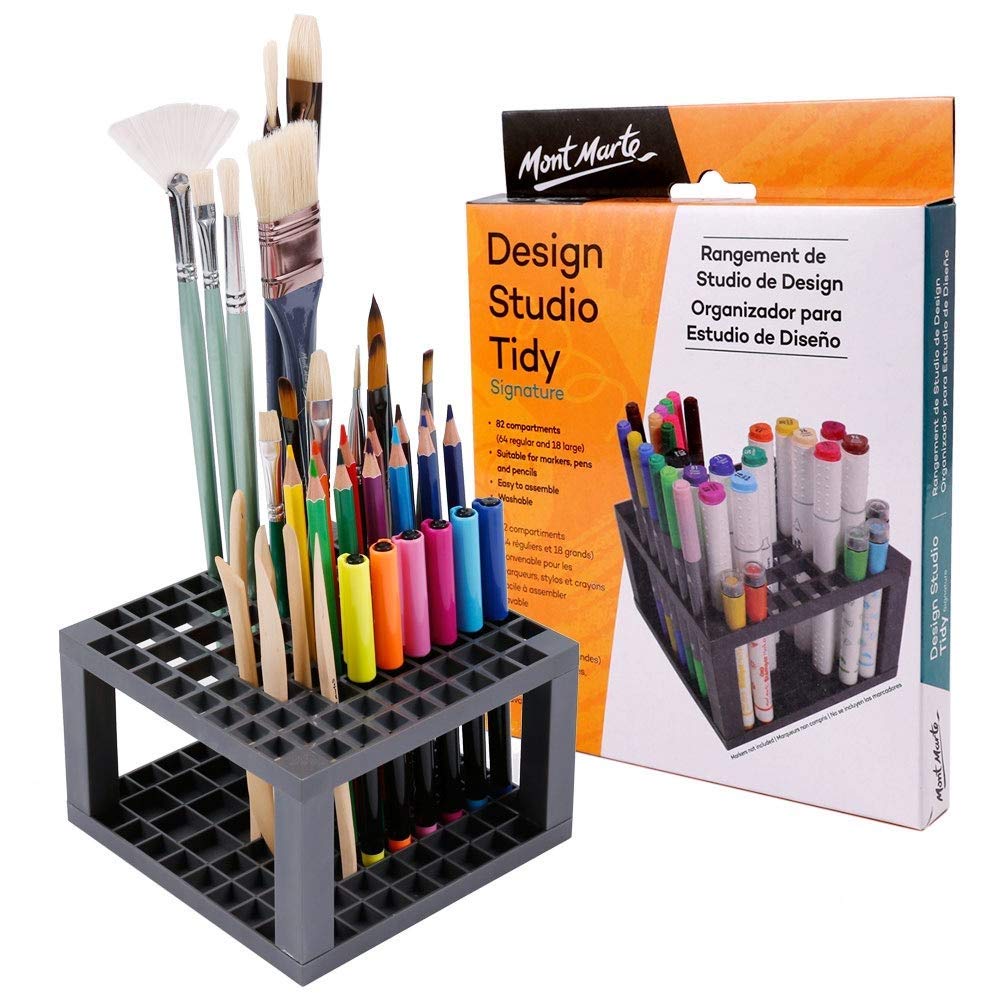 MONT MARTE Pen and Brushholder – Brush Holder with 82 compartments – 18 extra wide compartments – For Storing and Organizing Pens, Brushes and Markers