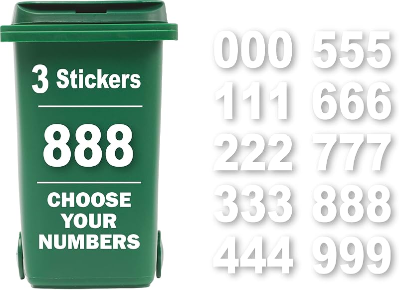 Rubigo 3 x Bin Numbers for Wheelie Bins 0-9 Weatherproof Self Adhesive 17.5cm