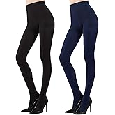 MANZI 2 Pairs Women's Opaque Control Top Tights 70D Solid Color Soft Tights Microfiber Nylon Pantyhose