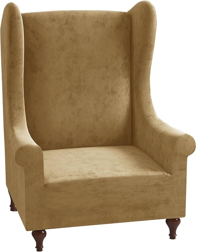 Velvet Wing Chair Slipcover, 1Piece Wingback Chair Covers with Elastic