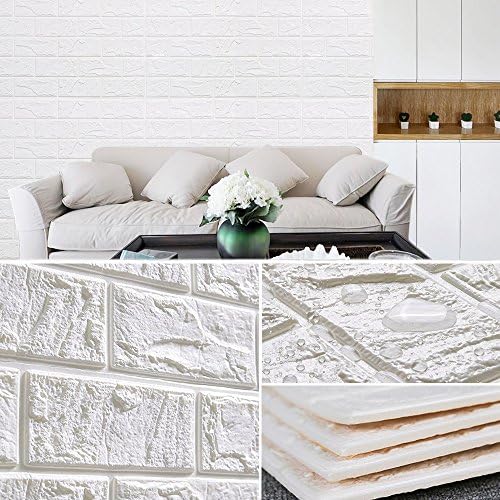 Yonovo Fabric 3D Brick Wall Sticker for home decor, 1.9' x 1.9', White (60-Pack 1.9' x 1.9', White)