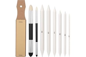 SLIVERDEW Blending Stumps for Drawing, 9PCS Tortillions Blending Pencil Oil Pastel Blending Tools Soft Paper Felts Sketch Blending Sticks Blending Sponge Pens and Sandpaper Pencil Sharpener Drawing Supplies
