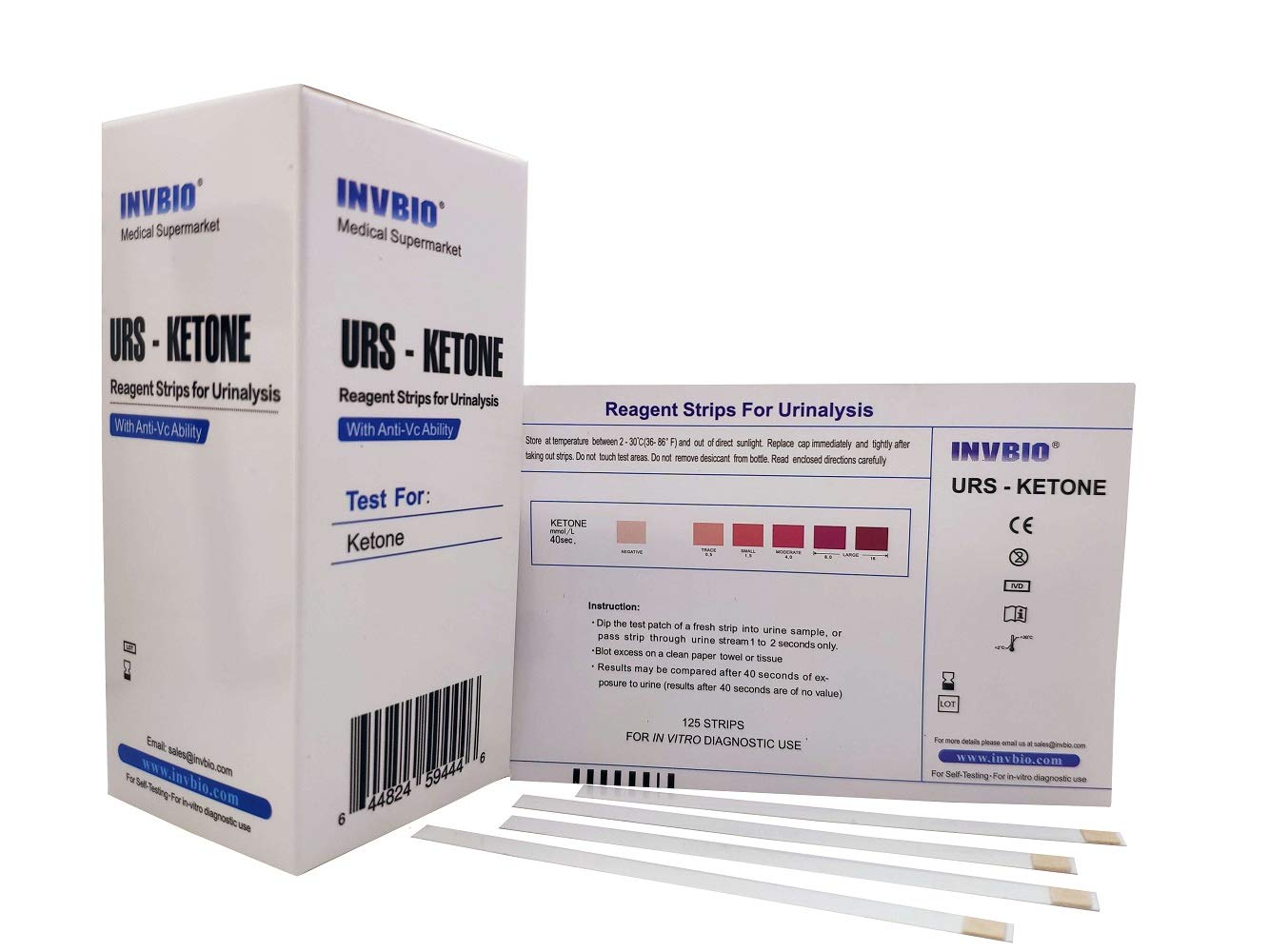 125ct - INVBIO Urine Ketone Test Strips for Testing Ketosis, Home Ketone Test strips, Accuracy and Precision Urinalysis Strips for Low Carb Dieters Who Have No Diabetes or Have Diet