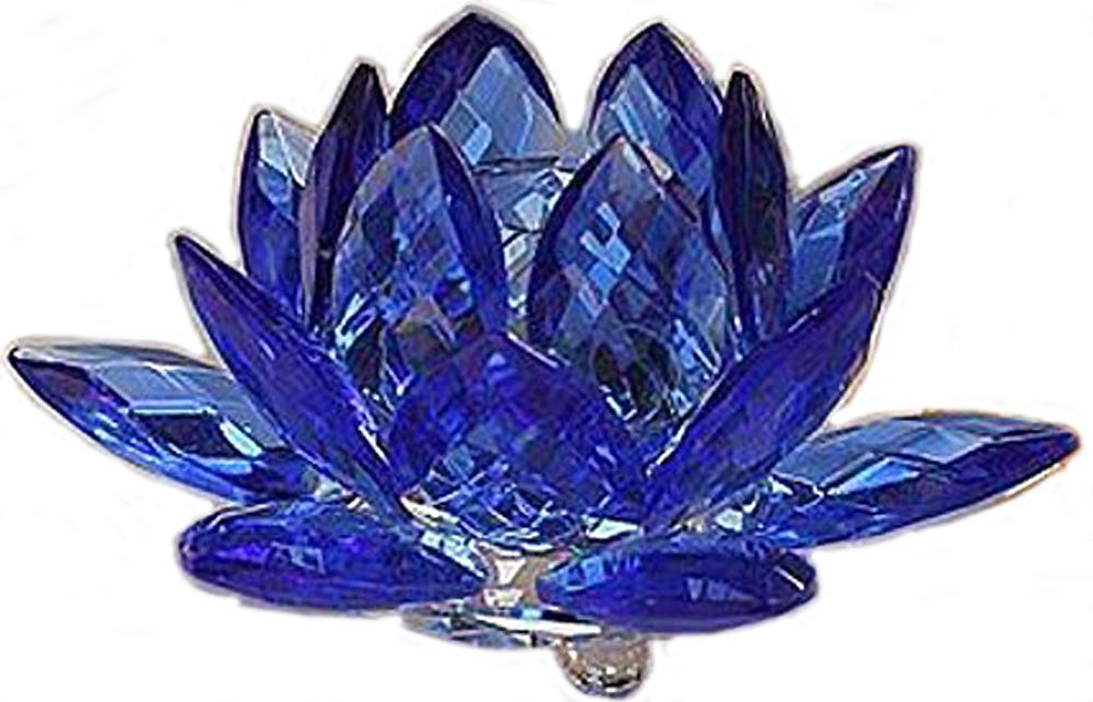 Crystal Glass Sapphire Blue Lotus Flower for Home Bedrooms Office Decor