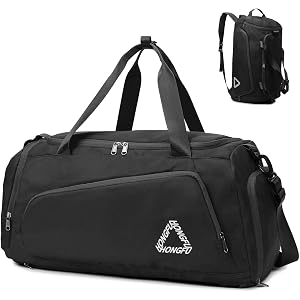 45L Duffle Backpack with Shoe & Wet Compartment for Gym & Travel - Black | 3-in-1, overnight weekender, carry-on, luggage sle