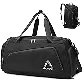 Eslcorri Gym Duffle Bag for Women Men, Sports Backpack with Wet & Shoe Compartment, Fitness Overnight Weekender Bag for Yoga, Swim, Travel (C, Black)