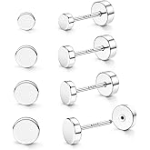 Hypoallergenic Flat Back Earrings for Women - 925 Sterling Silver Earrings for Sensitive Ears - Cartilage Earring Helix Conch Tragus Piercing Flatback Cubic Zirconia Earring Set Studs Men 2/3/4/5mm