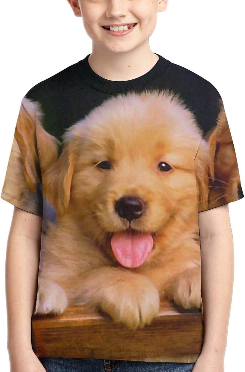 ShortSleeve Golden Retriever Puppy TShirts for Boys