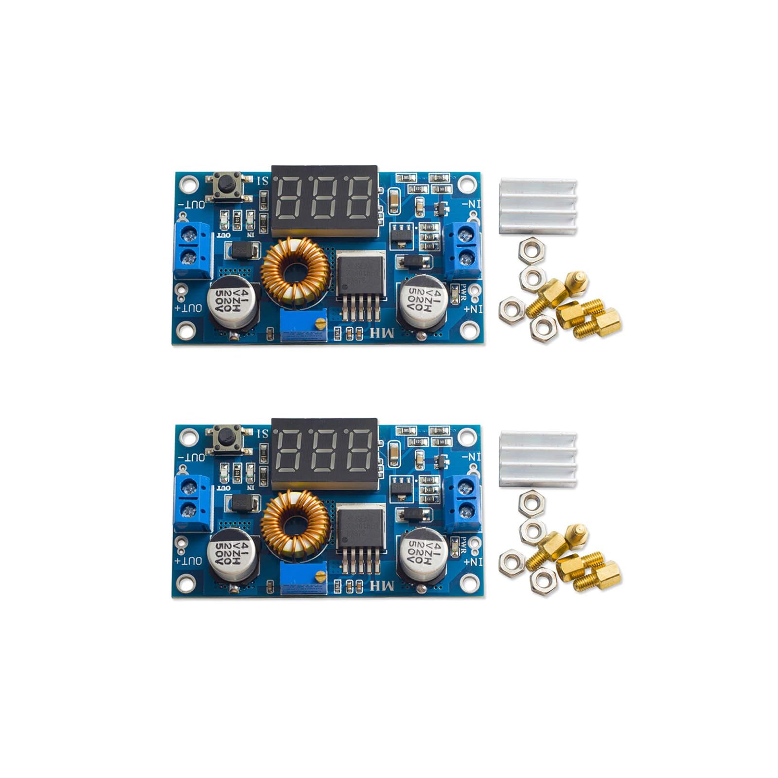 Photo 1 of 2 Packs 5A 75W DC-DC Step Power Module XL4015 with Adjustable LED Voltmeter and Free Support