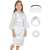 JIKAJA Girls Kids Silky Satin Robe Set for Spa Birthday Wedding Party Flower Girl Robe with Sleeping Mask Hair Band/Ring