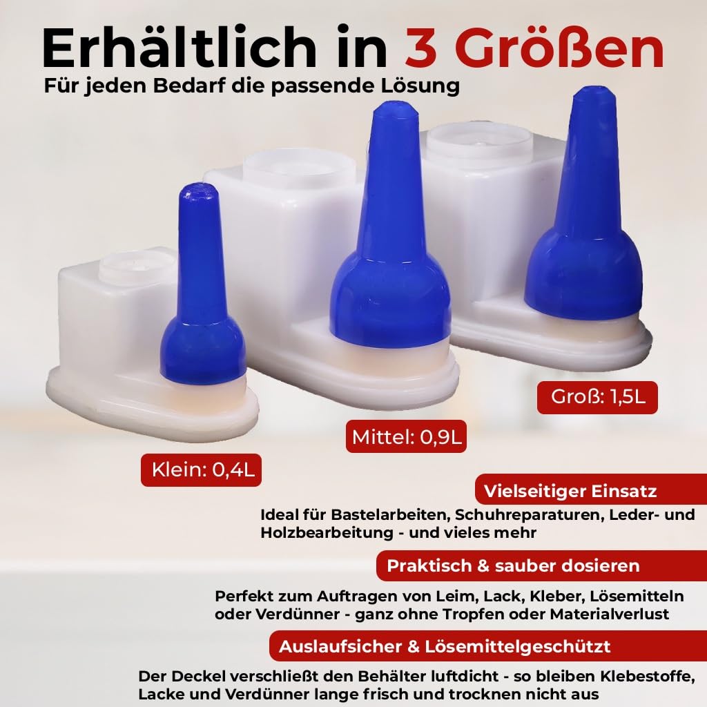 Klebstoff Sparbehälter mit 2xPinsel – luftdichter Leimspender für Schuhkleber, Holzleim, Kontaktkleber & Bastelkleber – robuster Leimbehälter für Werkstatt, Handwerk, Modellbau & Reparatur (0,4 Liter) 5