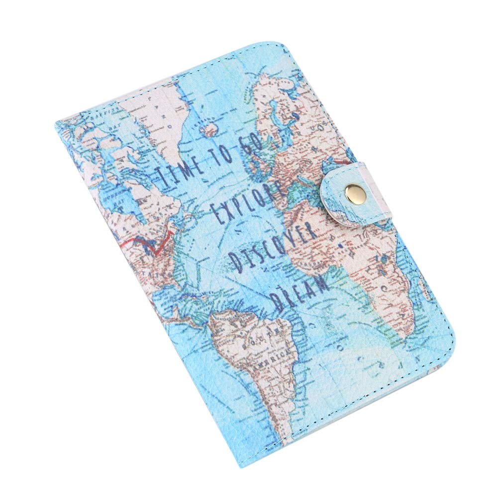 GLOGLOW Passport Case,Cute Printing PU Leather Passport Holder Cover ID Credit Cards Case Blocking Travel Wallet (#Map)