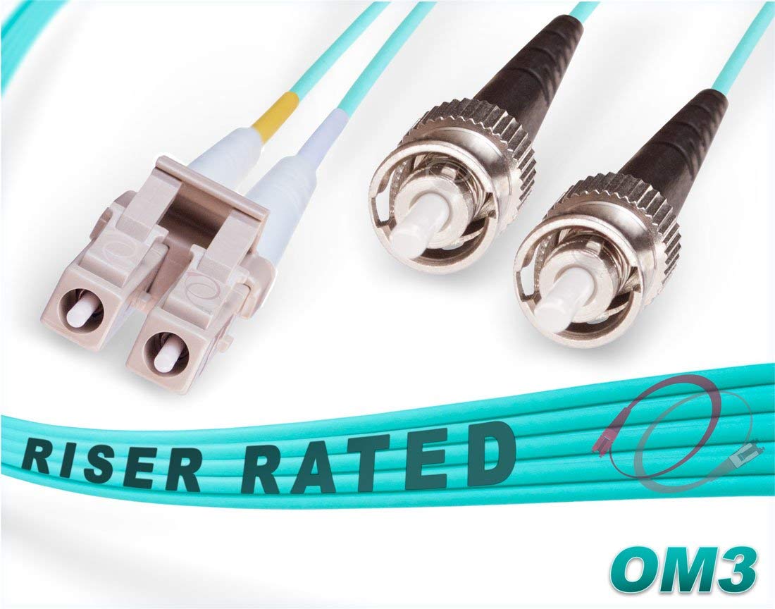 FiberCablesDirect - 3M OM3 LC ST Fiber Patch Cable | 10Gb Duplex 50/125 LC to ST Multimode Jumper 3 Meter (9.84ft) | Length Options: 0.5M-300M | ofnr mmf lc-st dx 1/10/40gig SPF+ lc/st Aqua patchcord