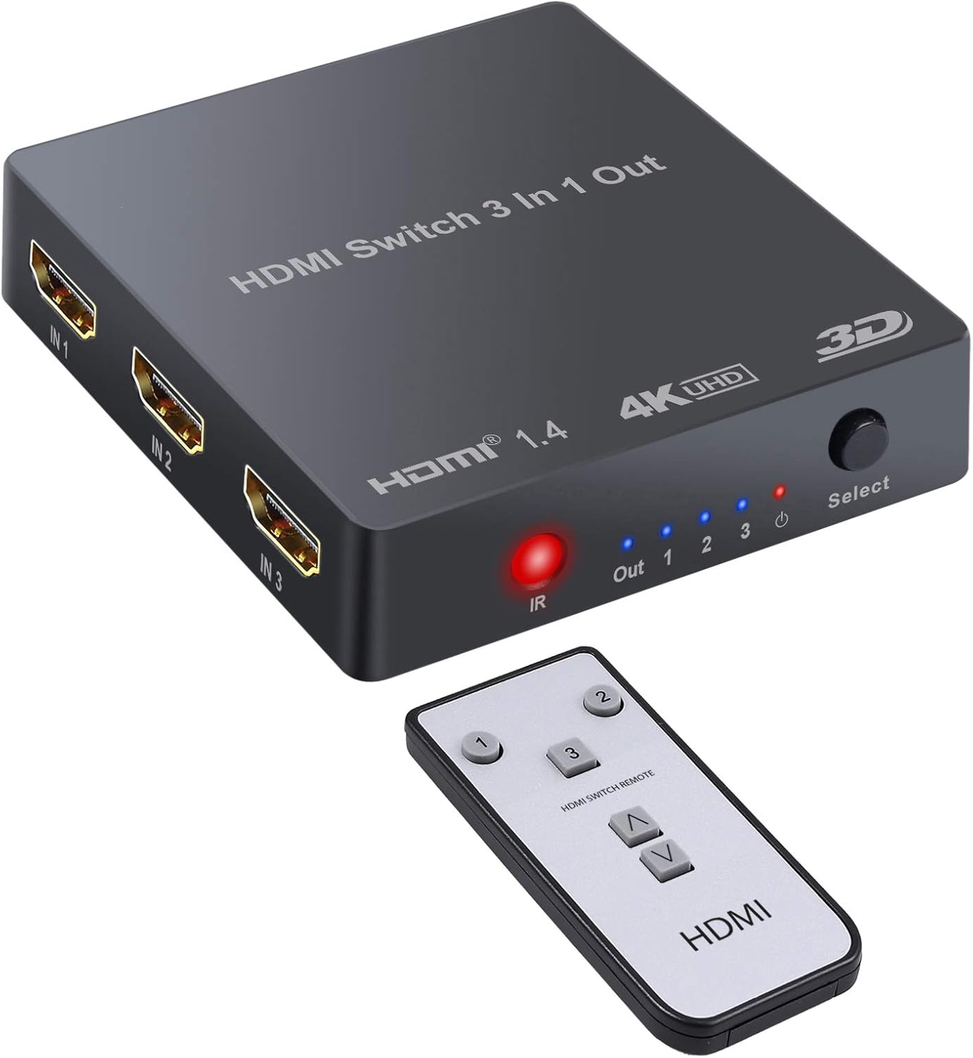 3 Ports HDMI Commutateur HDMI Concentrateur 3 in 1 Out avec Infrarouge 4K 3D