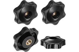 M METERXITY 4-Pack 6 Star Knobs, M5 Female Thread 31mm Hexagon Head Through Hole Clamping Grip Handles for Machinery/Electronic/Woodworking, Brass Screw-On Threaded Knob [Black]