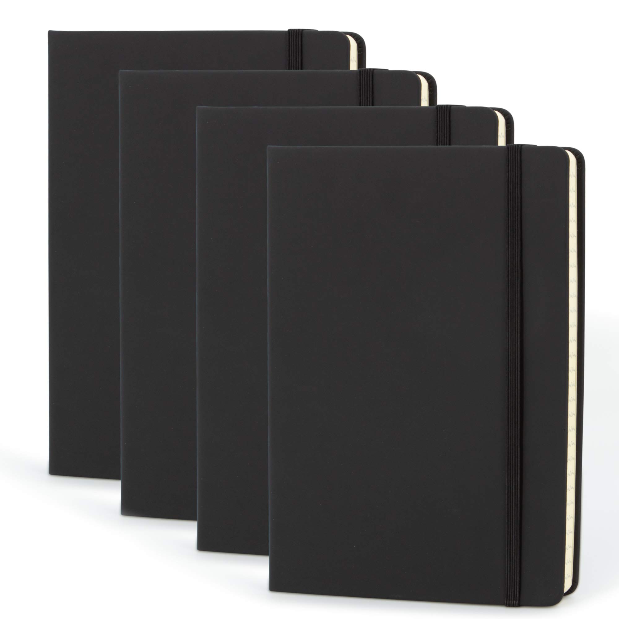 Simply Genius (4 Pack) A5 Hardcover Leatherette Journals to Write in for Women, Faux Leather Journal for Men, Writing Journal Notebook Lined, 192pg Ruled, 5.7” x 8.4”, Black