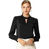 Allegra K Women's Work Tops Dressy Casual Shirts Mock Neck Keyhole Business Casual Long Sleeve Blouse