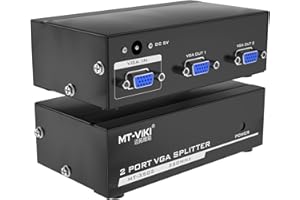 MT-VIKI 2 Port Powered VGA Splitter 1 in 2 out 350Mhz Video Distribution Duplicator for 1 PC to Dual Monitors Projector