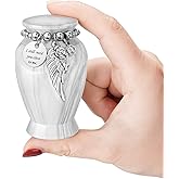 Memorials Small Urns for Human Ashes Keepsake Aluminum Mini Urns for Ashes with Angel Wing Charm Decorative Burial Urn Funeral Cremation Urns for Women and Men (Marble White)