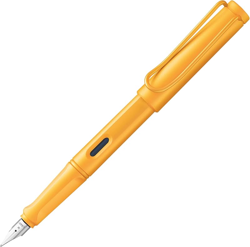LAMY Safari Mango Fountain Pen F Nib Ergonomic Grip Blue Cartridge