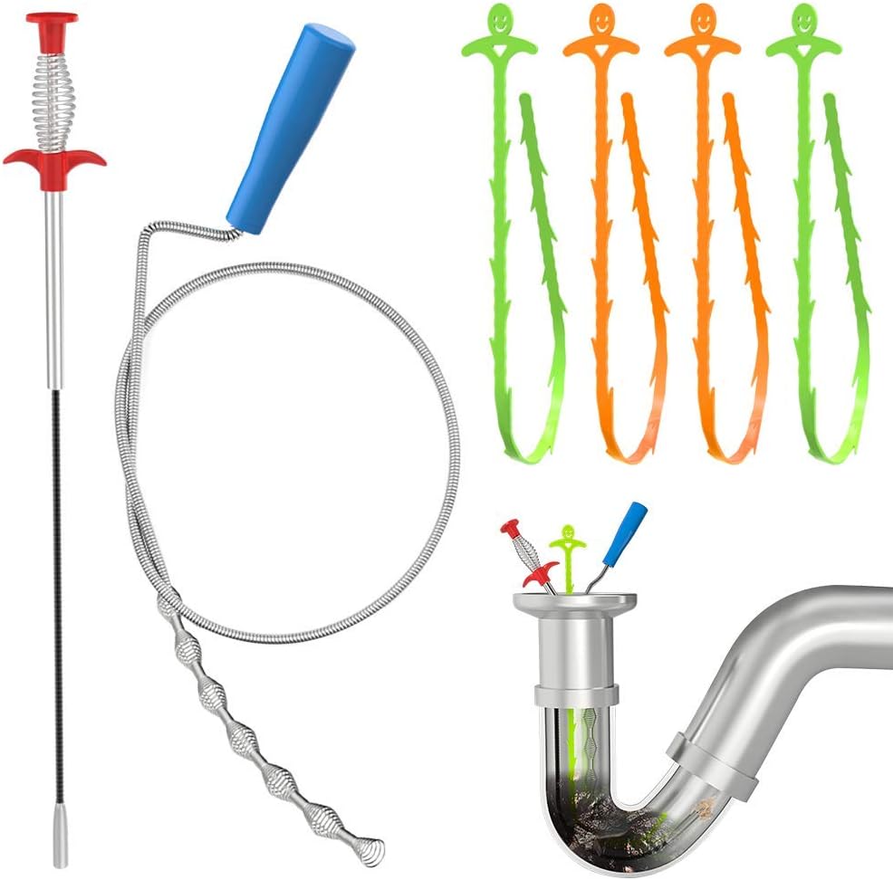 6 in 1 Drain Clog Remover Kit, Drain Hair Catcher Drain Cleaner Snake Drain Cleaner Tools for Kitchen Sink Bathroom Tub Toilet Clogged Drains Dredge Pipe Sewers