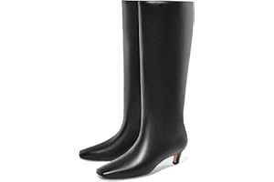 Adrizzlein Knee High Boots Women Kitten Heel Square Toe Tall Boots Wide Calf Pull On Long Boots