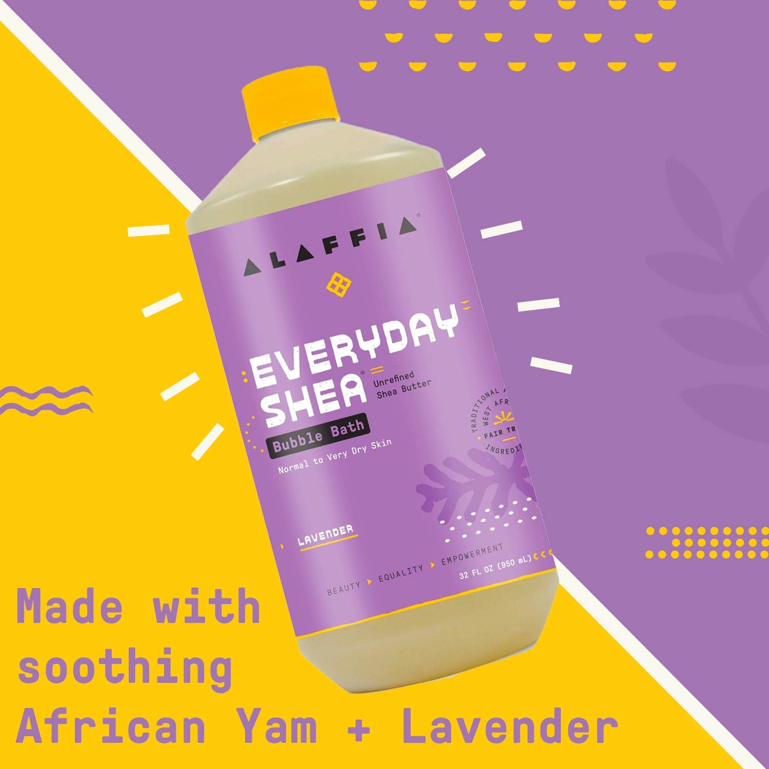 ALAFFIA Everyday SHEA Bubble Bath, for All Skin Types, Soothing Support for Deep Relaxation and Soft Moisturized Skin with Shea Butter and Yam Leaf, Fair Trade, Lavender, 32 Ounces: Health & Personal Care
