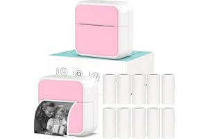 HUIJUTCHEN Mini Pocket Printer for iPhone/Android, Portable Mini Thermal Printer with 10 Rolls Non-Sticky Thermal Papers, Blue-Tooth Printers for Journal Memo Notes Photo Study, Pink