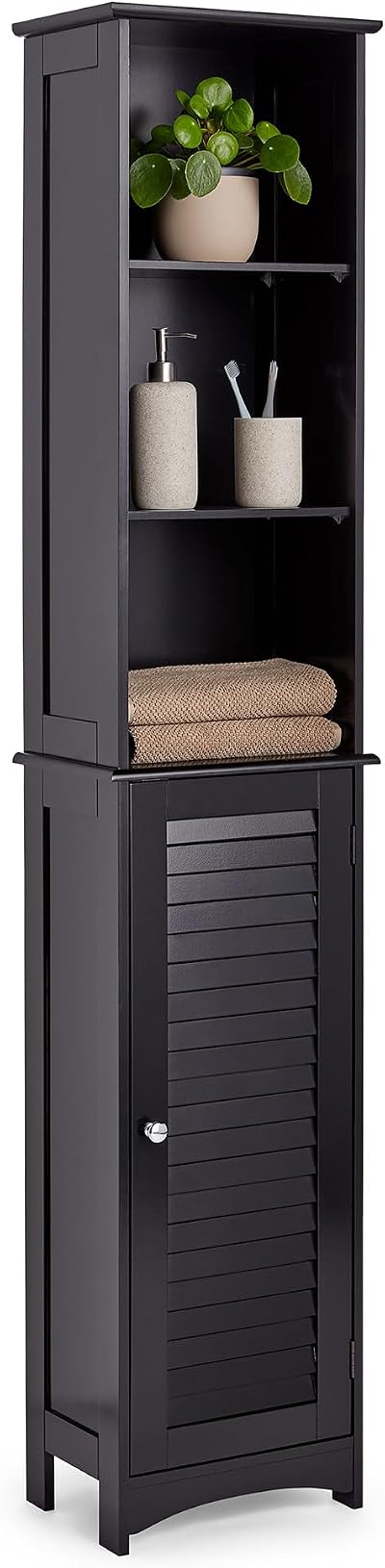 VonHaus Tall Bathroom Cabinet Freestanding Storage Slimline Tallboy Unit Black