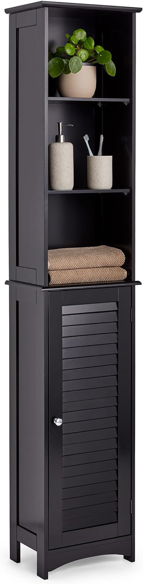VonHaus Tall Bathroom Cabinet Freestanding Storage Slimline Tallboy Unit Black