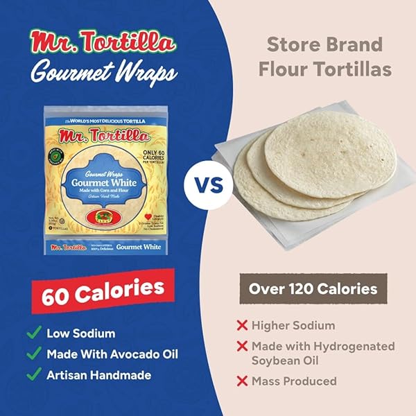 MR. TORTILLA 60 CALORIE WRAPS – 6″ DELICIOUS ARTISAN FLOUR TORTILLAS – SOFT TACO SHELLS MADE WITH AVOCADO OIL – TORTILLA WRAPS FOR BURRITO, QUESADILLAS, ENCHILADAS – (VARIETY PACK, 32 COUNT)