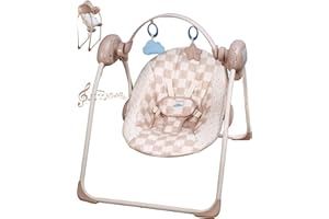Baby Swings for Infants, Tiny Marvels Portable Swing with Adaptable Speed, Music, Removable-Toy-Bar, Foldable Infant Swing for Indoor and Outdoor Use, 0-9 Months 6-20 lbs(Sander Checker)