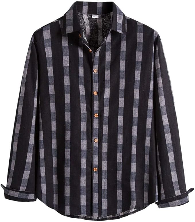 Men's Regularfit LongSleeve Pattern Linen Shirt ，Checked Shirt Cotton