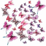 Topixdeals 36pcs 3D Double Wings Butterfly Stickers Making Stickers Wall Stickers Crafts Butterflies with Sponge Gum and Pins (Pink)