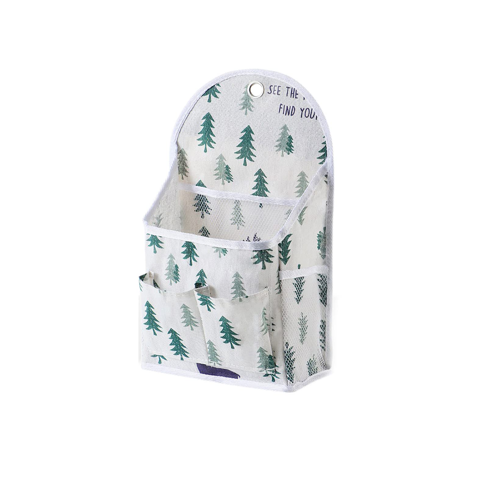 FuninCrea Wall Hanging Storage Bag, Black and White Checkered Linen Organizer Wall Mounted Punch-free Over The Door Storage Pouch with 6 Storage Pockets and 1 Hanging Hook (green)